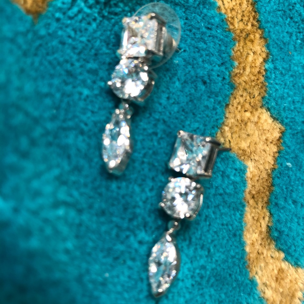 3 tier silver colored cz earrings